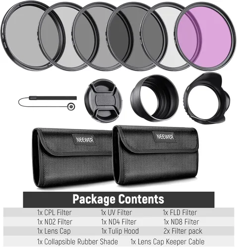 Miniatura 8 de NEEWER Kit de filtro de lente de 1.457 in: UV, CPL, FLD, ND2, ND4, ND8, parasol y tapa de lente compatible con cámaras réflex digitales Canon Nikon