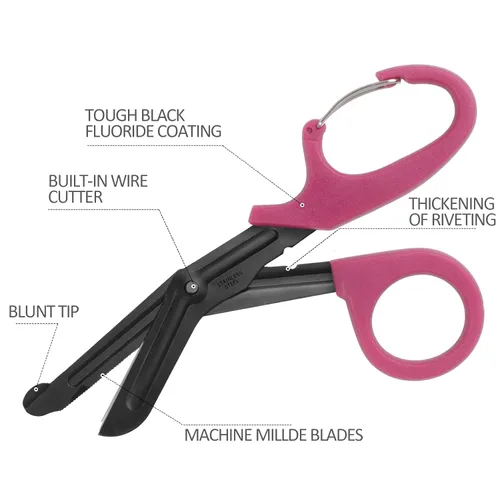 Miniatura 5 de Paquete de 2 tijeras de trauma, tijeras médicas de acero inoxidable de 5.8 pulgadas, tijeras de vendaje con mosquetón, tijeras de enfermería