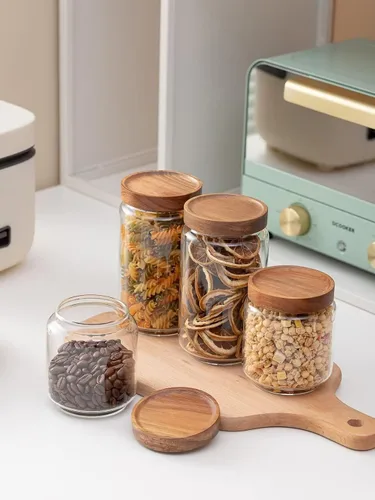 Miniatura 3 de Kanwone Recipientes herméticos para almacenamiento de alimentos con tapas de bambú, juego de 5, recipientes apilables de almacenamiento