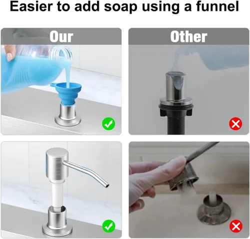 Miniatura 5 de Dispensador de jabón para fregadero de cocina, dispensador de jabón integrado de acero inoxidable Cabezal de bomba de encimera, dispensador