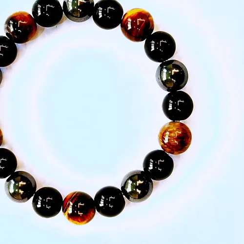 Miniatura 68 de Pulseras de triple protección con piedra de ojo de tigre de obsidiana negra con hematita para hombres y mujeres, pulsera de piedra curativa