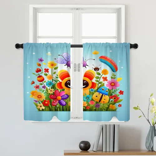 Miniatura 157 de Batmerry Silueta de hombre y niño, marco en forma de corazón con figuras, tratamiento de ventana, cortina corta de cocina multicapa de poliéster