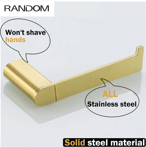Miniatura 5 de RANDOM Portarrollos de papel higiénico de oro cepillado, accesorios de hardware de baño SUS 304 de acero inoxidable moderno soporte de rollo