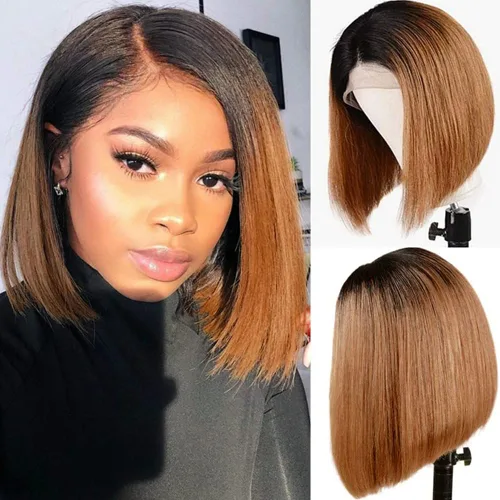 Miniatura 11 de Spotlight Pelucas de cabello humano lacio con encaje frontal de 4 x 4 para mujeres negras, densidad del 180 %, peluca con cierre de encaje virgen