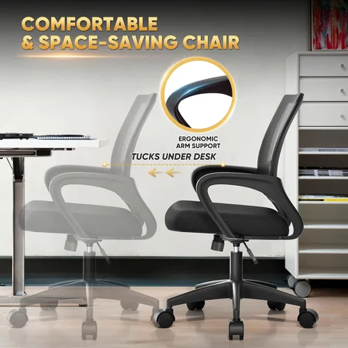Miniatura 8 de Magshion Silla ergonómica de escritorio de oficina, silla de computadora de malla con respaldo medio, silla giratoria con respaldo transpirable