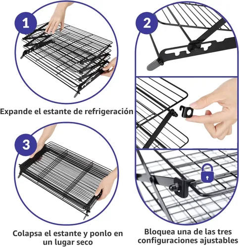 Miniatura 3 de Geesta Estante de enfriamiento plegable mejorado de 2/3/4 niveles con diseño ajustable de 3 ajustes, apilable para cocinar y hornear estantes