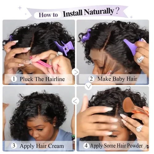 Miniatura 7 de WIGER Pelucas de cabello humano corto rizado, estilo Bob, peluca de cabello castaño corto rizado con encaje frontal para mujeres negras, 8 pulgadas