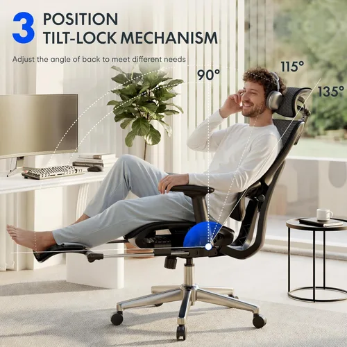 Miniatura 6 de FLEXISPOT ErgoX Premium - Silla de Oficina Ergonómica Premium con Reposapiés - Reposabrazos 3D Ajustables, Soporte Lumbar Dinámico, Función de Crema
