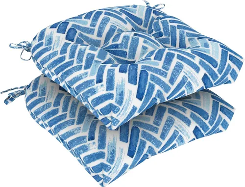 Miniatura 12 de DYTXIII Juego de 2 cojines para sillas de exterior de 19 x 19 x 4 pulgadas, cojines de asiento de patio copetudos repelentes al agua con lazos