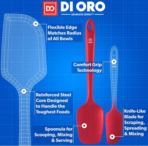 Miniatura 4 de DI ORO Juego de espátulas de silicona – Espátulas de cocina de goma para hornear, cocinar y mezclar – Resistente al calor a 600 °F y libre de BPA