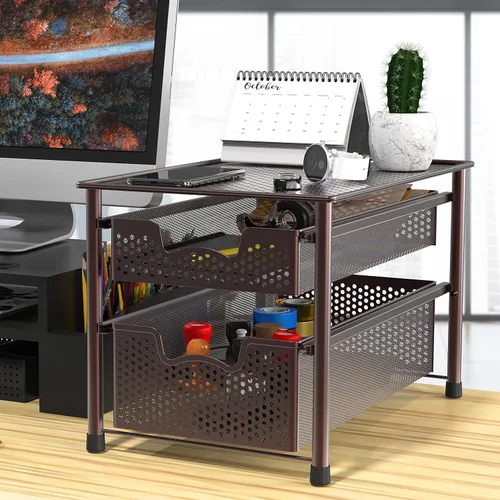 Miniatura 2 de Simple Houseware - Cajón organizador apilable de 2 niveles, bronce