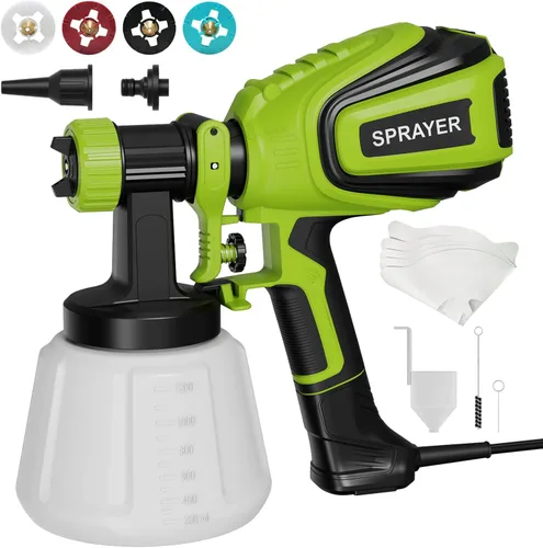VONFORN Pulverizador de pintura, pistola de pulverización HVLP con juntas de limpieza y soplado, 4 boquillas y 3 patrones, fácil de limpiar, para