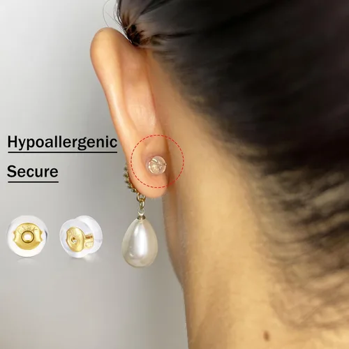 Miniatura 3 de Parte trasera de silicona para aretes, de silicona de oro de 18 quilates para tachuelas/orejas caídas, cierre seguro para aretes pesados, no irrita