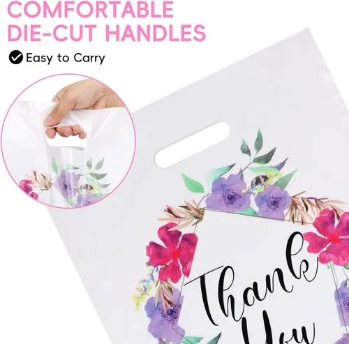 Miniatura 4 de POPGIFTU Bolsas de agradecimiento florales con asas, bolsa de plástico de 12 x 15 pulgadas, paquete de 100 – Boutique, regalo, recuerdo de fiesta