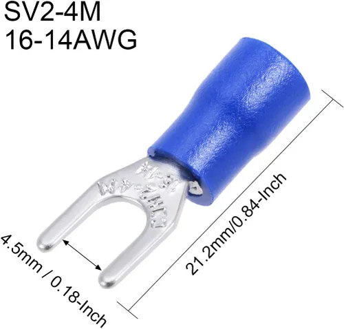 Miniatura 3 de uxcell 1000 Uds SV2-4M aisló la espada de la horquilla tipo U del conector de alambre eléctrico del terminal de crimpado 16-14AWG azul