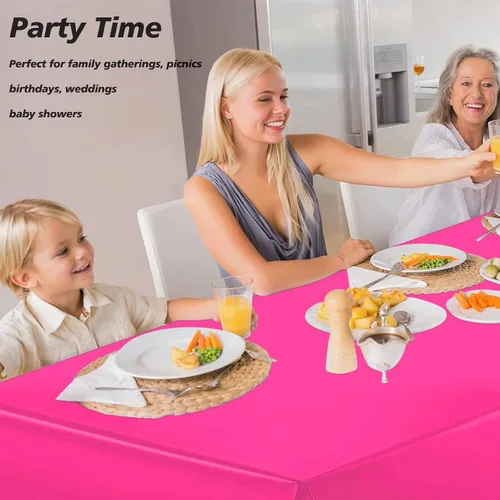 Miniatura 5 de Mantel de plástico rosa intenso, paquete de 4 fundas desechables para fiestas de niñas, baby shower, revelación de género, decoraciones