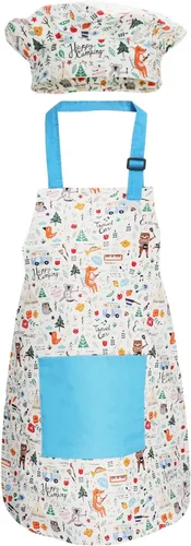 Jennice House - Juego de delantal y gorro de chef para niños, lindos delantales para hornear de niños para cocinar delantales para bebés que hornean