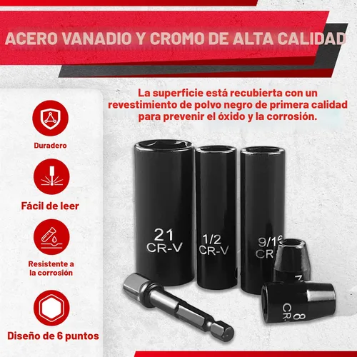 Miniatura 4 de EACELIY Juego de llaves de 64 piezas de 3/8", Juego de llaves de impacto, SAE/métrico, profundo y poco profundo, acero Cr-V, 6 puntas