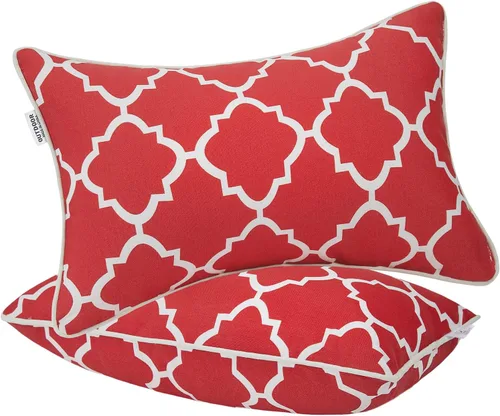 Miniatura 12 de JMGBird Juego de 2 almohadas lumbares para exteriores con relleno de algodón PP para muebles de patio, almohadas decorativas de 12 x 20 pulgadas