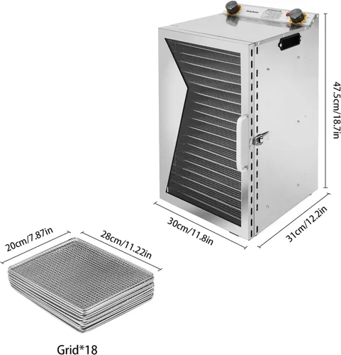 Miniatura 8 de Deshidratador de alimentos, 18 bandejas de acero inoxidable, máquina secadora de alimentos, deshidratador para alimentos y cecina, hierbas