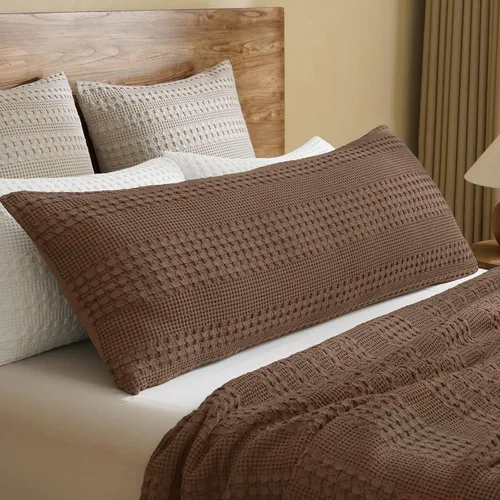 Miniatura 100 de PHF Fundas de almohada con tejido de gofre de 24" x 24", paquete de 2, funda de almohada cuadrada 100% algodón para decoración de ropa de cama, sin
