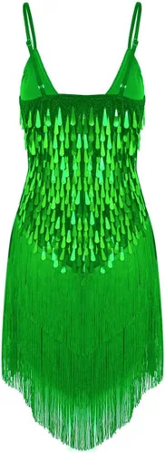 Miniatura 2 de Sywiyi Wonen's - Vestido de baile con flecos y lentejuelas brillantes, tango latino, Samba, con borlas y flecos, vestido de fiesta de noche