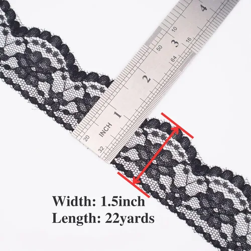 Miniatura 2 de Ribete de Encaje Negro Cinta de Encaje de Costura para Manualidades Decoración Nupcial de Boda, Ramo y Embalaje de Regalo (1.5 Pulgadas, 22 Yardas)