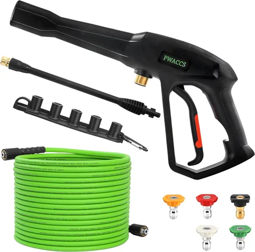 Miniatura 10 de PWACCS Kit de pistola y manguera de lavado a presión, manguera de lavado eléctrico de 25 pies con varilla de lanza de repuesto, 5 puntas