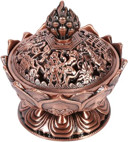 Walfront Soporte de cono de incienso de metal Lotus Bowl Aleación de zinc (rojo-bronce), suministros de adorno de escritorio