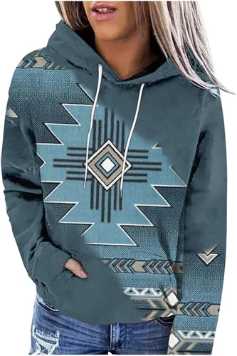Miniatura 10 de Sudaderas con capucha azteca occidental para mujer, sudaderas de manga larga con gráficos vintage, camisetas de vaquera, ropa 2023