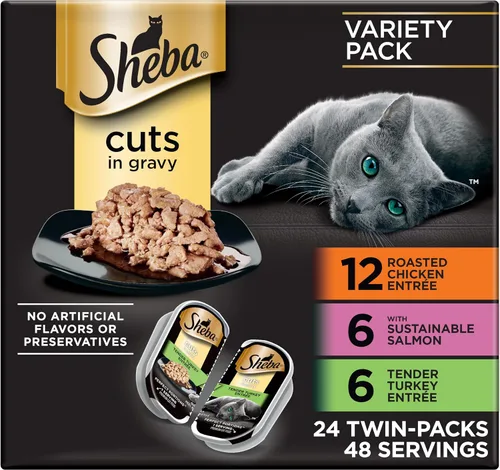 Miniatura 16 de Sheba Perfect Portions - Cortes de comida húmeda para gatos en salsa, plato de pollo asado, plato de pavo tierno, con salmón sostenible y con atún