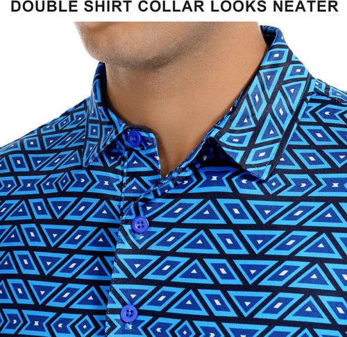 Miniatura 82 de DEOLAX Camisa de golf para hombre, con estampado de moda, atlética, de manga corta, clásica, casual, ajuste seco, suave, para hombres
