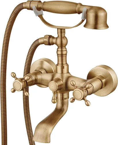 Aolemi Grifo de Bañera de Montaje en Pared con Rociador de Mano Grifo de Bañera y Ducha de Latón Antiguo Grifo de Ducha Vintage de Doble Mango