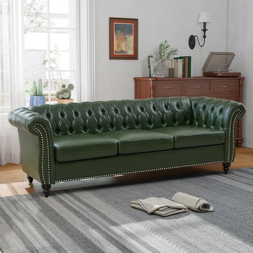 Miniatura 26 de QHITTY Sofá de Acento, Sofá Biplaza Chesterfield Moderno de Terciopelo, Sofá Tapizado con Respaldo Capitoné para Muebles de Sala de Estar (Gris)