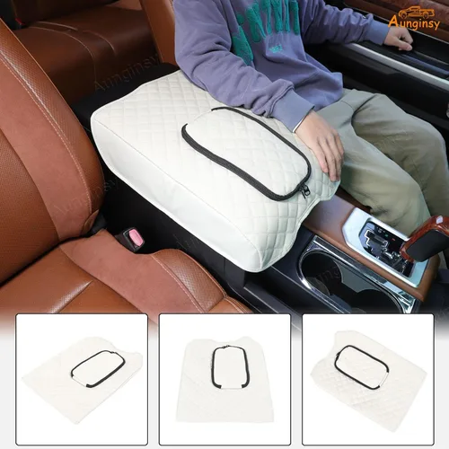 Miniatura 6 de Aunginsy Funda para reposabrazos de consola central compatible con Toyota Tundra 2007-2021, de cuero, almohadilla de tapa de cojín de consola media