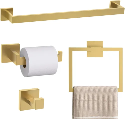 Miniatura 10 de TURS Juego de 4 piezas de accesorios de baño de 24 pulgadas, juego de toalleros de baño de acero inoxidable para montaje en pared, juego de Cromo