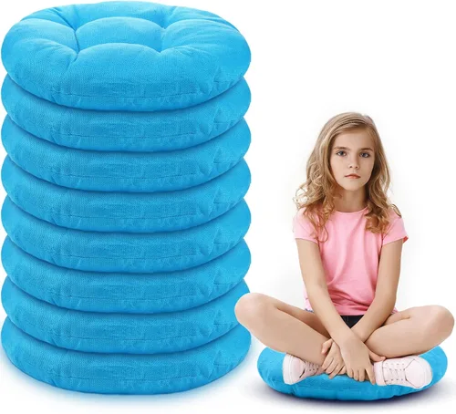 Miniatura 18 de Fumete - 8 piezas de cojines de piso redondos de 16 pulgadas para niños y bebés, asientos flexibles para muebles de aula, almohada de piso
