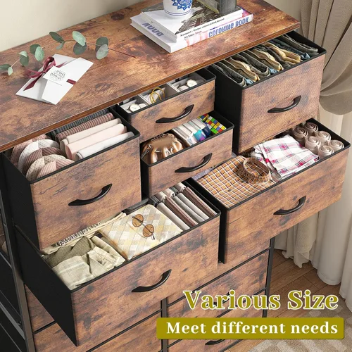 Miniatura 6 de Cómodas para dormitorio con 14 cajones de almacenamiento, cómodas y cajones de almacenamiento, marco de metal resistente y parte superior de madera