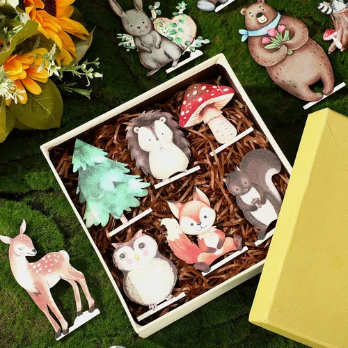 Miniatura 3 de Geetery 12 piezas de animales del bosque, formas de animales de madera recortadas, decoración pintada del bosque para baby shower, criaturas
