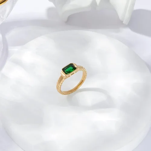 Miniatura 2 de Anillos de oro con esmeralda, anillos de oro para mujer, delicados anillos verdes cortados con piedras preciosas de esmeralda, circonita cúbica