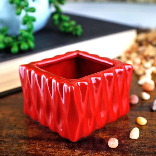 Miniatura 5 de Juego de diez arreglos de bambú de la suerte viva con 2 tallos en macetas de cerámica cuadrada roja, plantas de bambú de la suerte para interiores