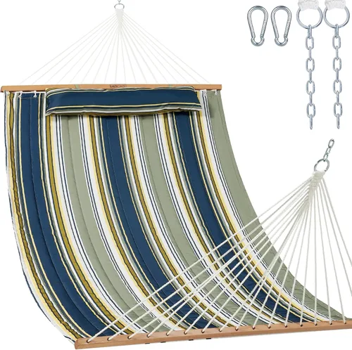 Miniatura 11 de Lazy Daze Hammocks - Hamaca doble de tela acolchada de 12 pies con barras de suspensión y almohada desmontable, capacidad de carga de 450 libras