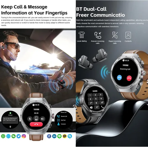 Miniatura 5 de GT97 - Reloj inteligente 2 en 1 con auriculares TWS de 1.53 pulgadas, 128 MB, redondo, impermeable, música, MP3, altavoz, NFC, reloj inteligente