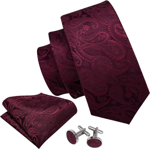 Miniatura 100 de Barry.Wang - Juego de corbata de seda para hombre, diseño de cachemira, pañuelo y gemelos de bolsillo