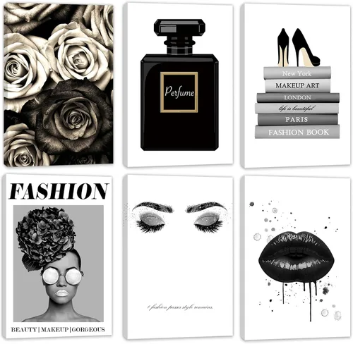 Miniatura 19 de HoozGee Juego de 6 impresiones artísticas de pared de moda, perfumes, pintalabios, pinturas de lienzo, pósteres de decoración de habitación de niñas