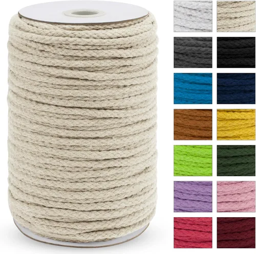 Miniatura 13 de JeogYong - Cuerda de macramé trenzada 5mm x 90m, cuerda de algodón trenzada de 8 hebras natural, cuerda de cordón de dibujo colorida para colgar