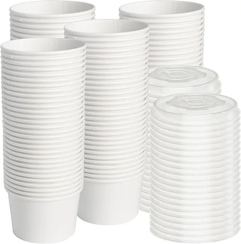 Miniatura 8 de ESSENTIAL Tazas de helado de papel con tapas, 50 piezas de 8 onzas, cuencos desechables de postre con tapas para alimentos calientes o fríos