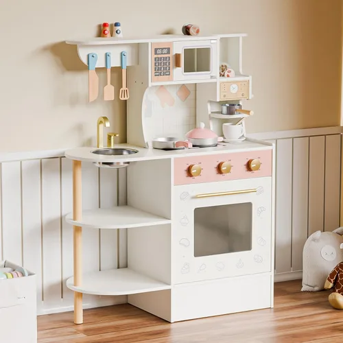 JOYMOR Juego de Cocina Infantil, Cocina para Niños Pequeños con Fregadero de Cocina y Abundantes Accesorios de Cocina, Ideal para el Juego Creativo
