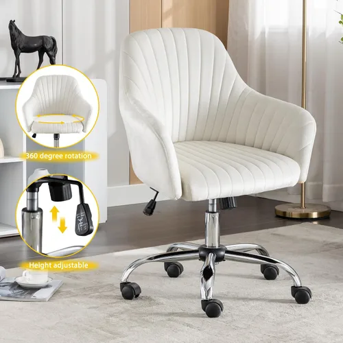 Miniatura 6 de anwickjeff Silla de escritorio de oficina de terciopelo con altura ajustable, silla de oficina moderna, silla de maquillaje, silla giratoria