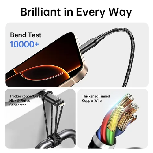 Miniatura 4 de Cable de carga múltiple, paquete de 2 cables de carga multiteléfono de 4 pies, trenzado, universal, 3 en 1, cable de carga extra largo múltiple USB